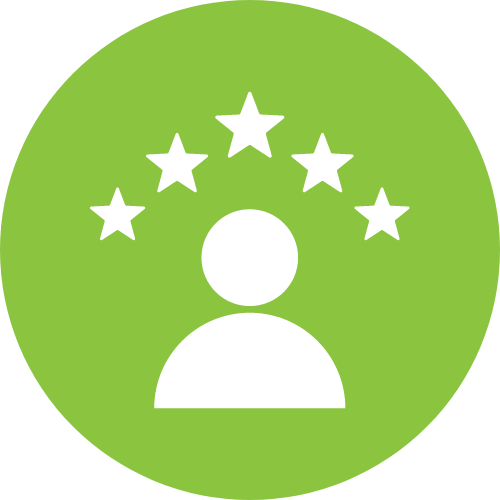 Cartoon icon of person with 5 stars above them
