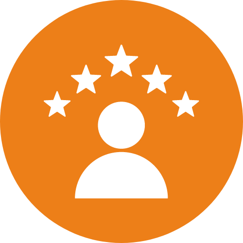 Cartoon icon of person with 5 stars above them